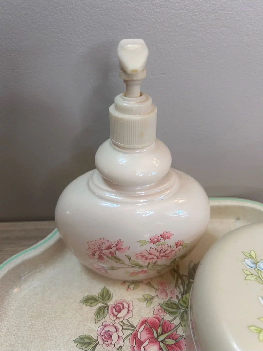 Avon Cream Floral Ceramic Vanity Set with Pastel Accents